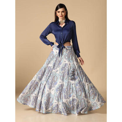 "Two Sisters" by Gyans Blue Shirt with Printed Lehenga (Set of 2)