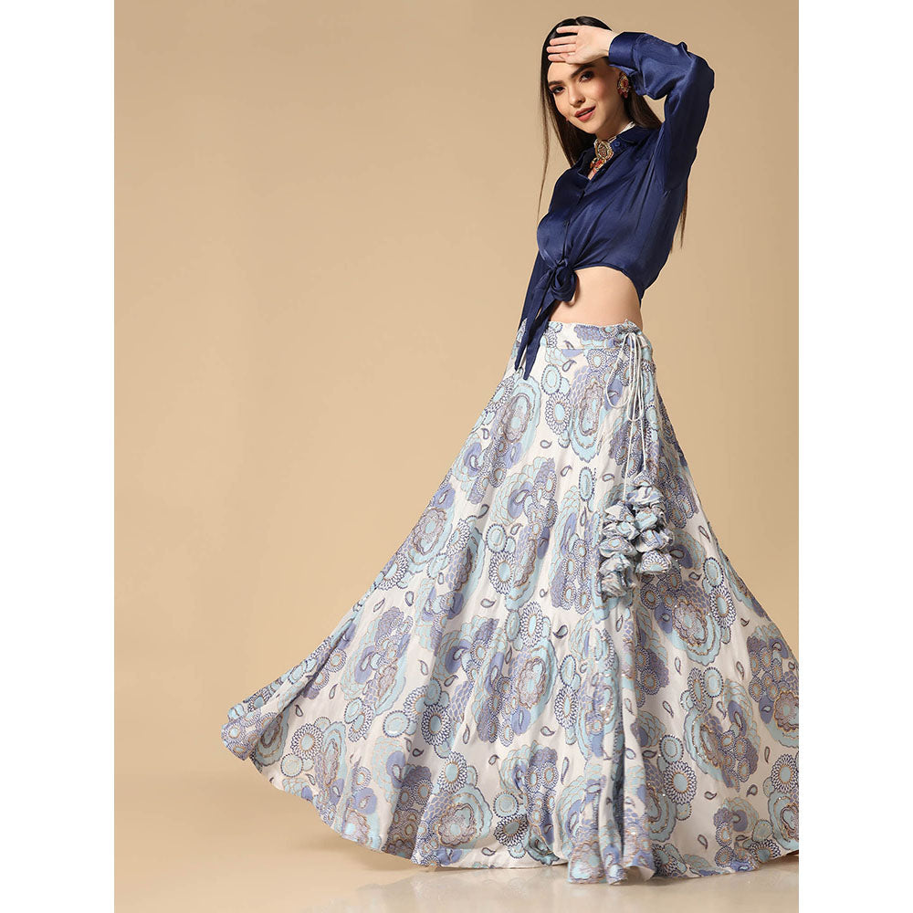 "Two Sisters" by Gyans Blue Shirt with Printed Lehenga (Set of 2)
