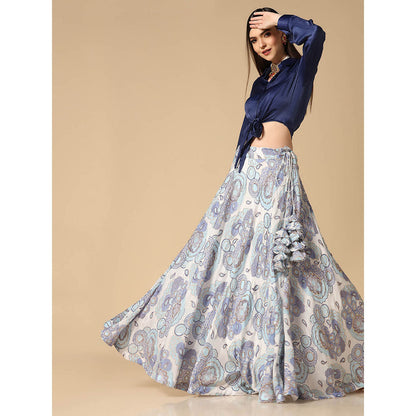 "Two Sisters" by Gyans Blue Shirt with Printed Lehenga (Set of 2)