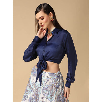 "Two Sisters" by Gyans Blue Shirt with Printed Lehenga (Set of 2)
