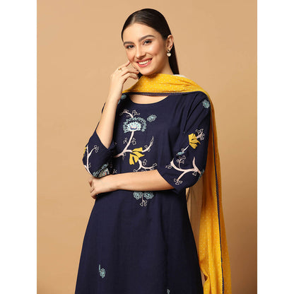"Two Sisters" by Gyans Navy Blue Kurta with Pant and Dupatta (Set of 3)