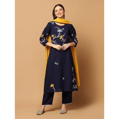 "Two Sisters" by Gyans Navy Blue Kurta with Pant and Dupatta (Set of 3)