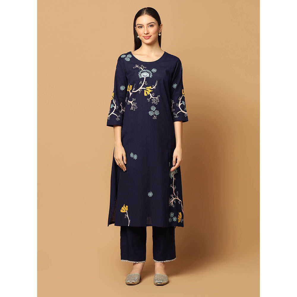 "Two Sisters" by Gyans Navy Blue Kurta with Pant and Dupatta (Set of 3)