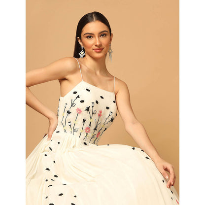 "Two Sisters" by Gyans White Gown with Floral Embroidery