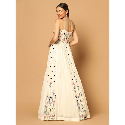 "Two Sisters" by Gyans White Gown with Floral Embroidery
