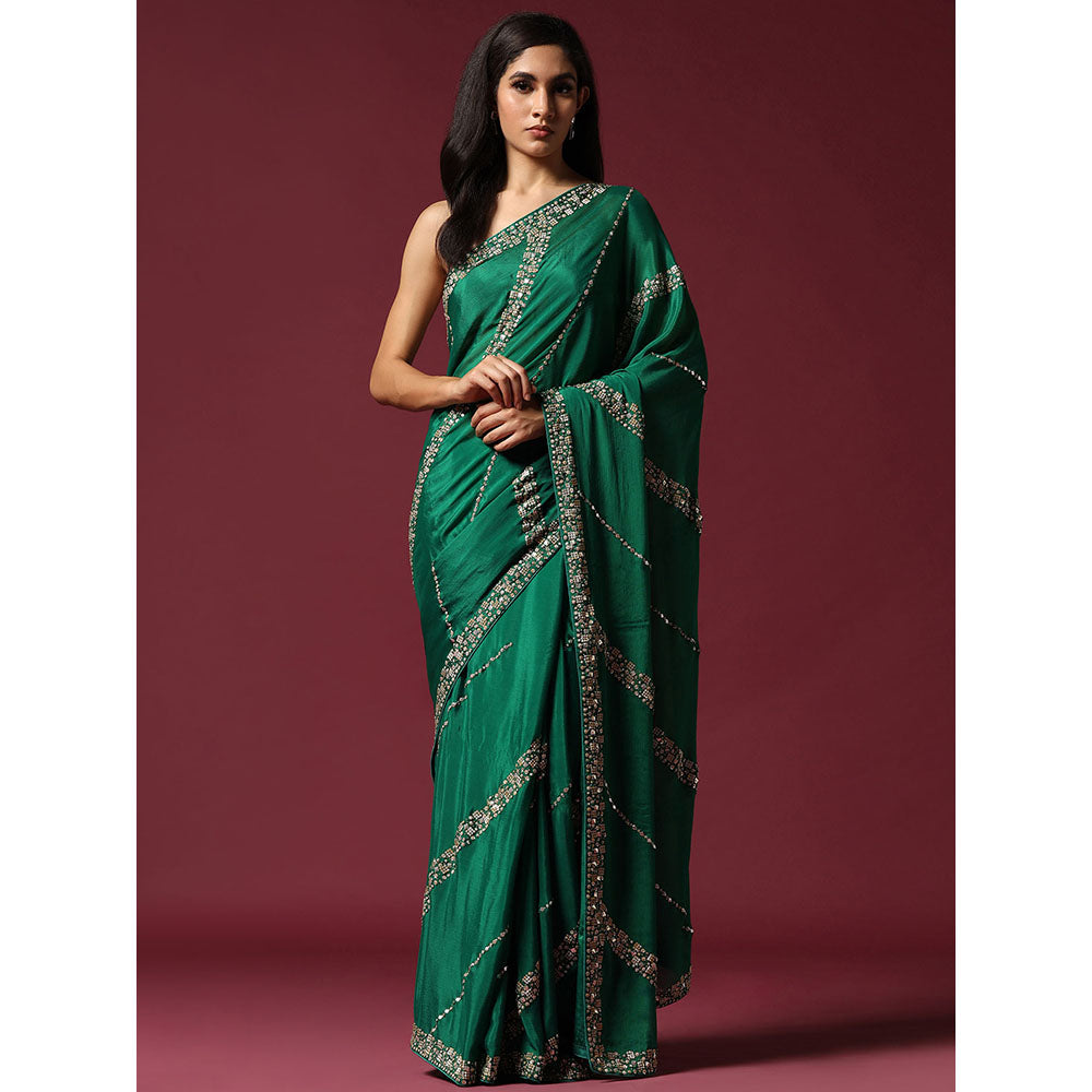 "Two Sisters" by Gyans Green Embroidered & Embellished Saree without Blouse