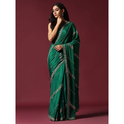 "Two Sisters" by Gyans Green Embroidered & Embellished Saree without Blouse