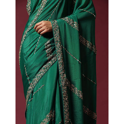 "Two Sisters" by Gyans Green Embroidered & Embellished Saree without Blouse