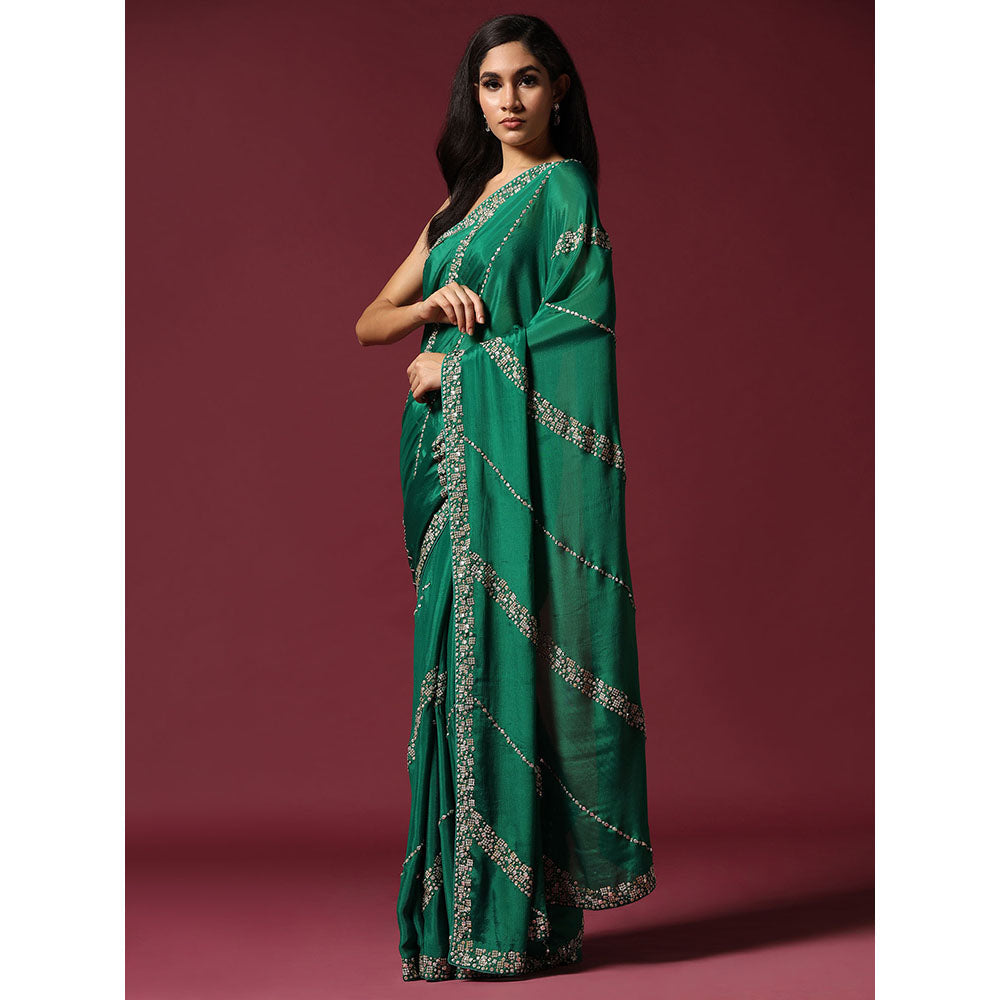 "Two Sisters" by Gyans Green Embroidered & Embellished Saree without Blouse