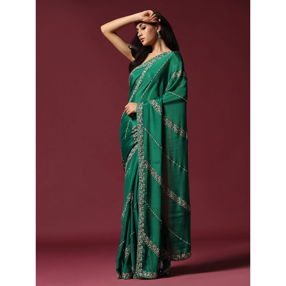 "Two Sisters" by Gyans Green Embroidered & Embellished Saree without Blouse