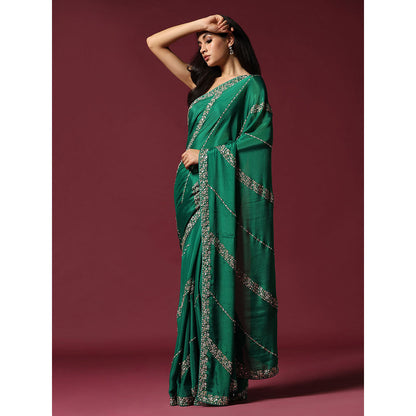 "Two Sisters" by Gyans Green Embroidered & Embellished Saree without Blouse