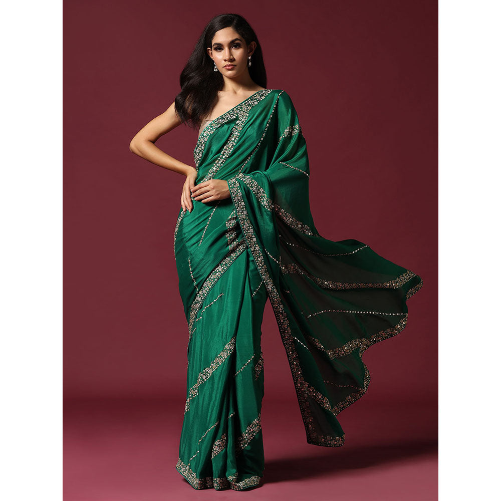 "Two Sisters" by Gyans Green Embroidered & Embellished Saree without Blouse