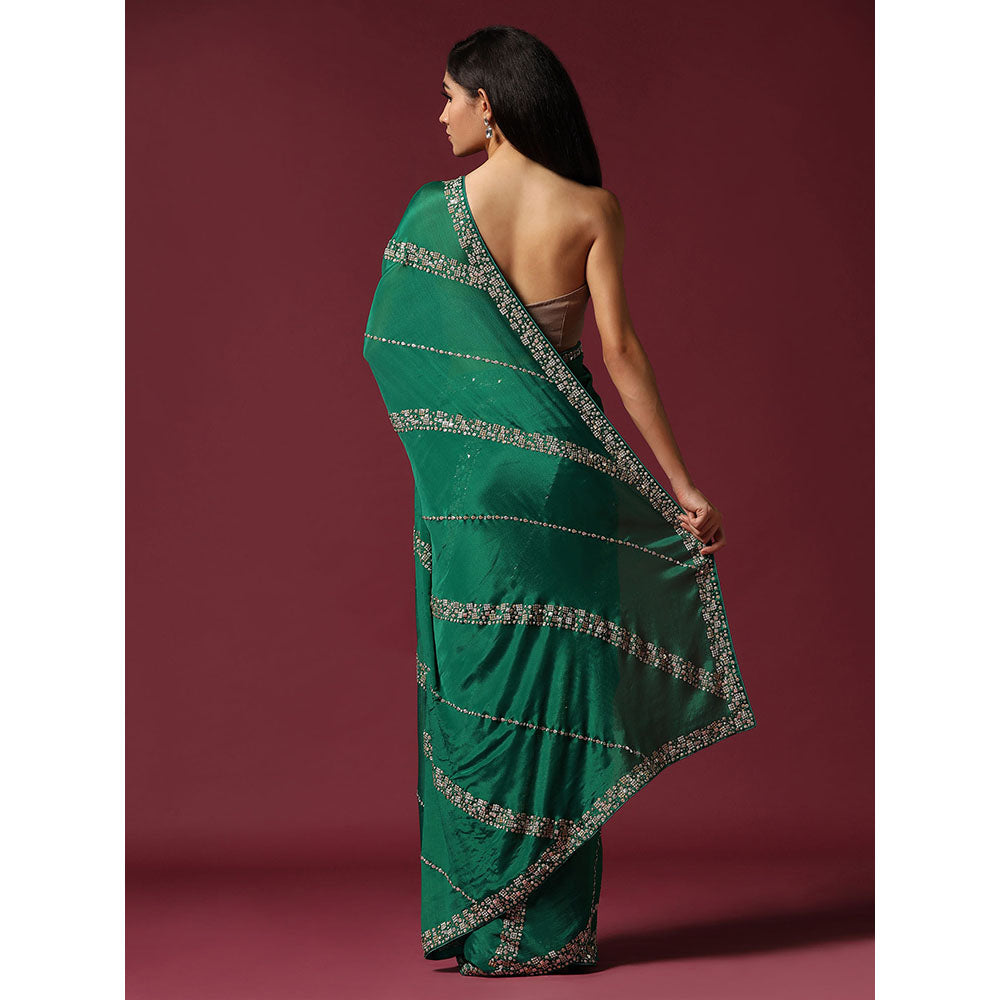 "Two Sisters" by Gyans Green Embroidered & Embellished Saree without Blouse