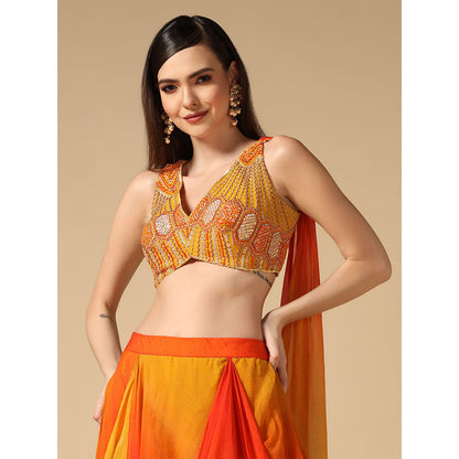 "Two Sisters" by Gyans Yellow Orange Ombre Hand Embroidered Blouse & Lehenga (Set of 2)