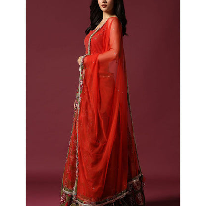 "Two Sisters" by Gyans Red And Olive Blouse & Lehenga with Dupatta (Set of 3)