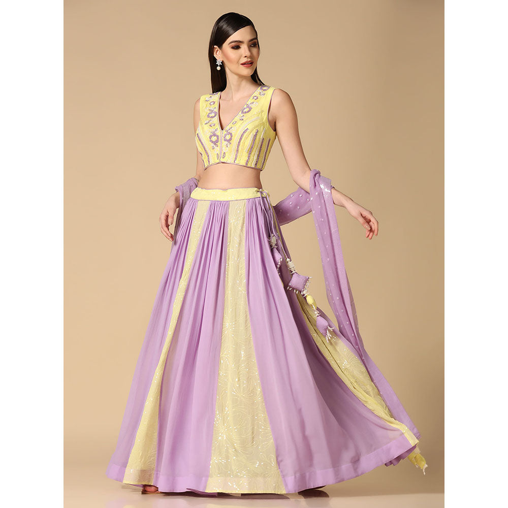 "Two Sisters" by Gyans Lilac And Lime Embroidered Blouse & Lehenga with Dupatta (Set of 3)