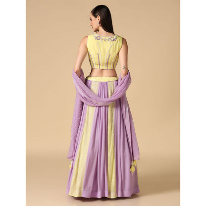 "Two Sisters" by Gyans Lilac And Lime Embroidered Blouse & Lehenga with Dupatta (Set of 3)
