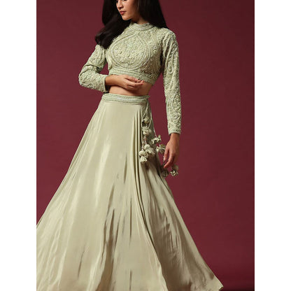 "Two Sisters" by Gyans Mint Hand Embroidered Blouse & Lehenga with Dupatta (Set of 3)