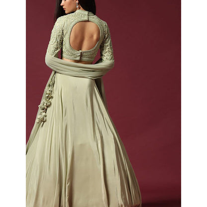 "Two Sisters" by Gyans Mint Hand Embroidered Blouse & Lehenga with Dupatta (Set of 3)