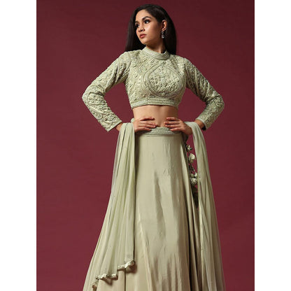 "Two Sisters" by Gyans Mint Hand Embroidered Blouse & Lehenga with Dupatta (Set of 3)