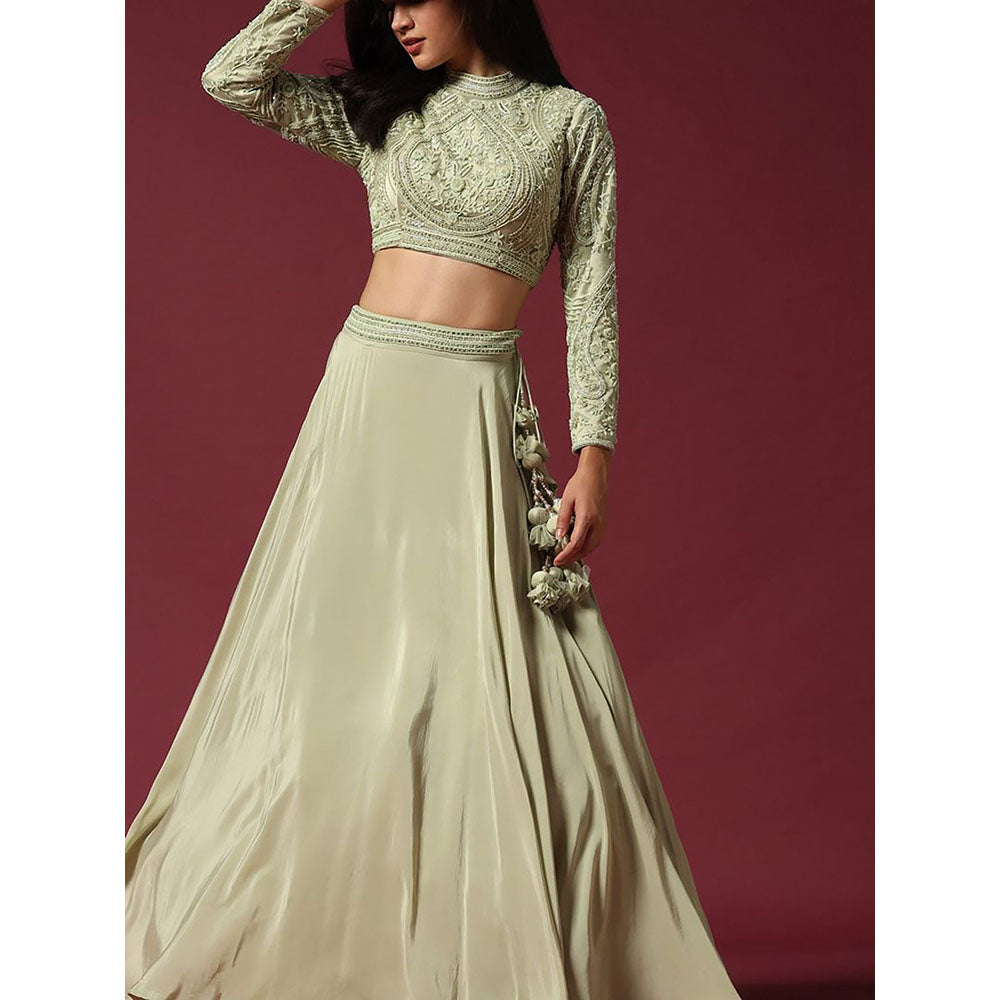 "Two Sisters" by Gyans Mint Hand Embroidered Blouse & Lehenga with Dupatta (Set of 3)