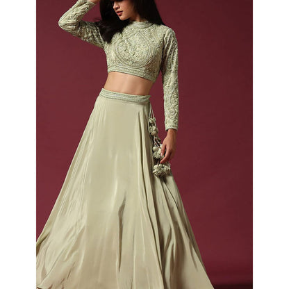 "Two Sisters" by Gyans Mint Hand Embroidered Blouse & Lehenga with Dupatta (Set of 3)