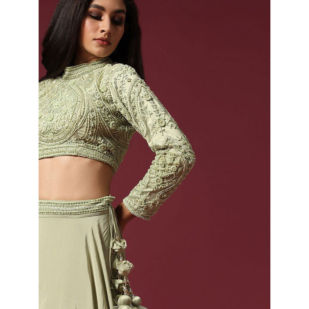 "Two Sisters" by Gyans Mint Hand Embroidered Blouse & Lehenga with Dupatta (Set of 3)