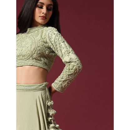 "Two Sisters" by Gyans Mint Hand Embroidered Blouse & Lehenga with Dupatta (Set of 3)