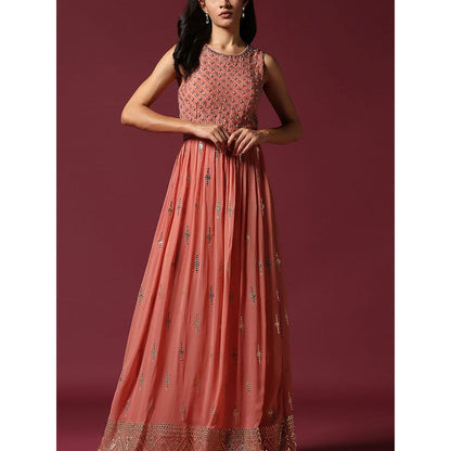 "Two Sisters" by Gyans Peach Gotta Work Anarkali Dress In Georgette