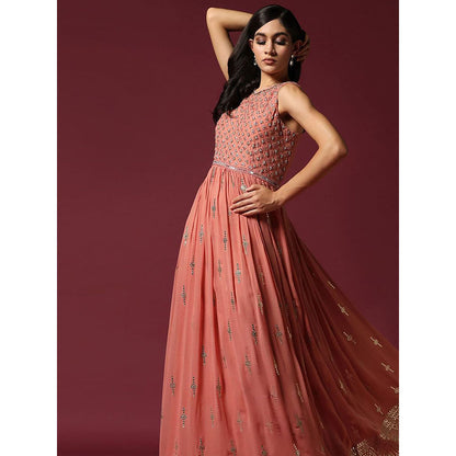"Two Sisters" by Gyans Peach Gotta Work Anarkali Dress In Georgette