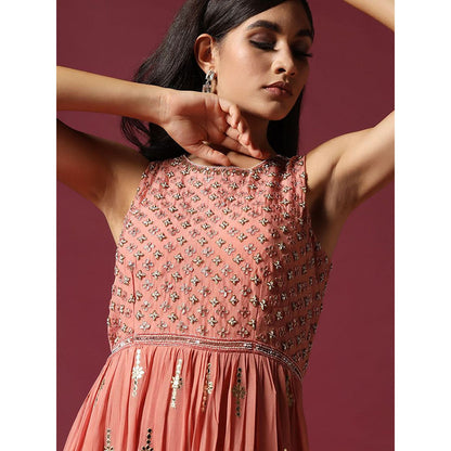 "Two Sisters" by Gyans Peach Gotta Work Anarkali Dress In Georgette