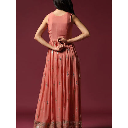 "Two Sisters" by Gyans Peach Gotta Work Anarkali Dress In Georgette