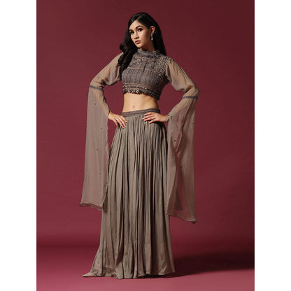 "Two Sisters" by Gyans Grey Hand Embroidered Crop Top & Skirt (Set of 2)