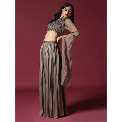 "Two Sisters" by Gyans Grey Hand Embroidered Crop Top & Skirt (Set of 2)