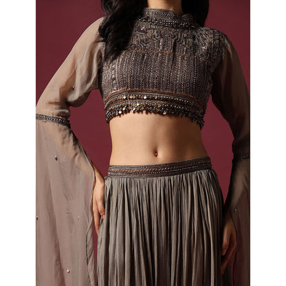 "Two Sisters" by Gyans Grey Hand Embroidered Crop Top & Skirt (Set of 2)