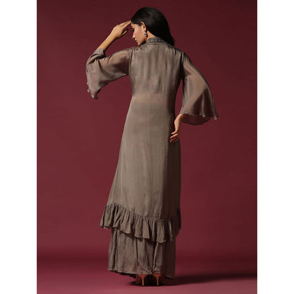 "Two Sisters" by Gyans Grey Hand Embroidered Blouse with Jacket & Lehenga (Set of 3)