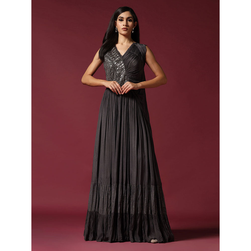 "Two Sisters" by Gyans Dark Grey Embroidered Dress