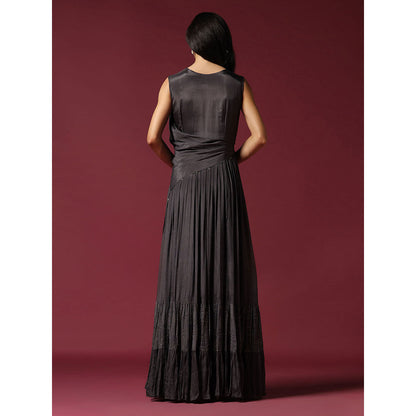 "Two Sisters" by Gyans Dark Grey Embroidered Dress