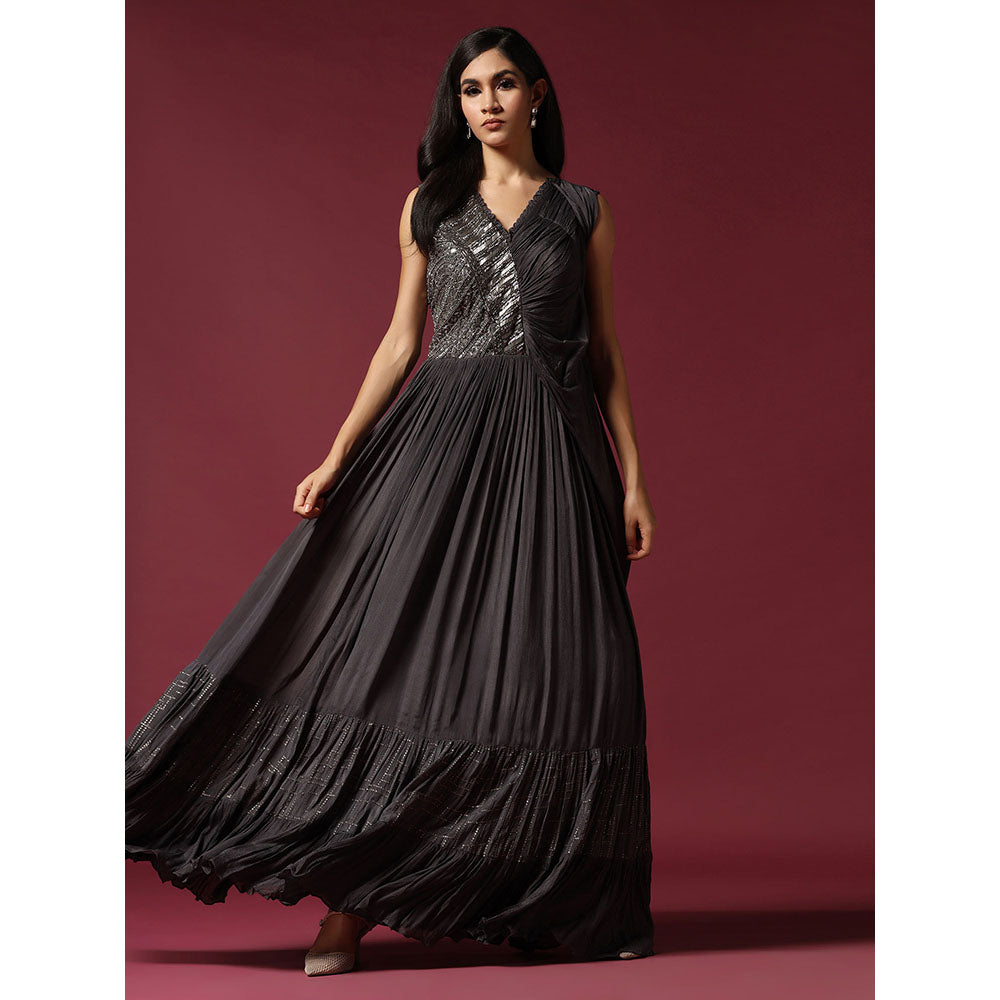 "Two Sisters" by Gyans Dark Grey Embroidered Dress