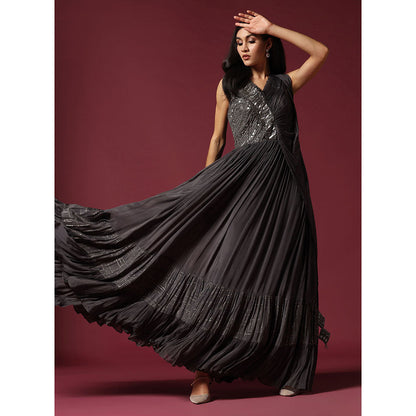 "Two Sisters" by Gyans Dark Grey Embroidered Dress