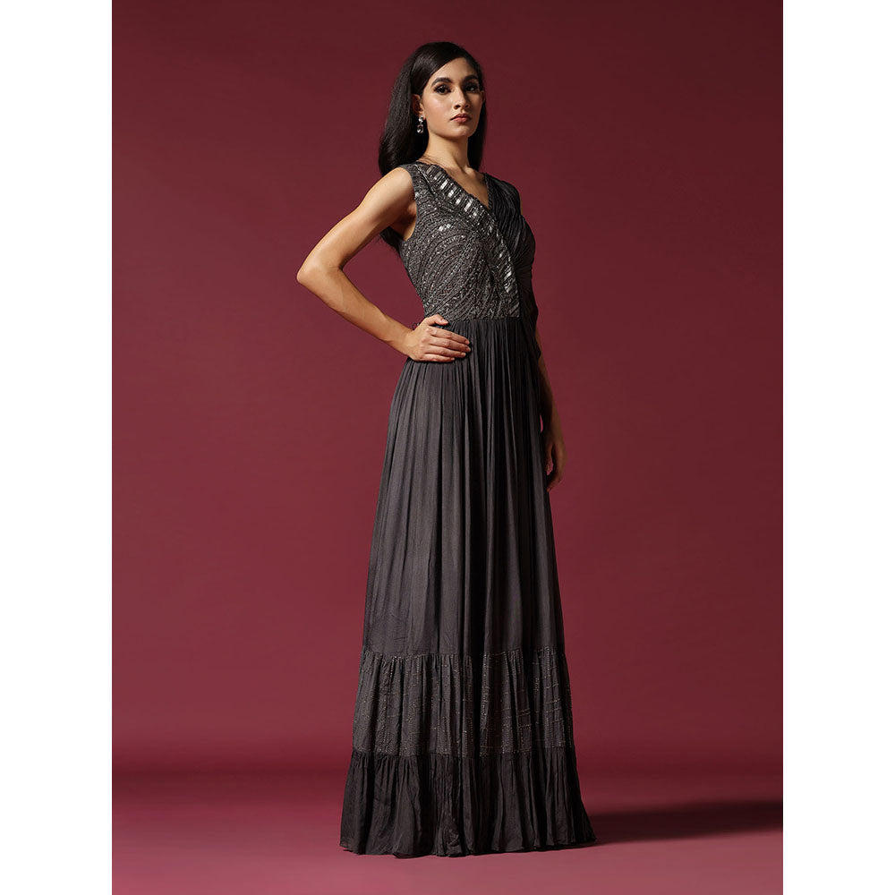 "Two Sisters" by Gyans Dark Grey Embroidered Dress