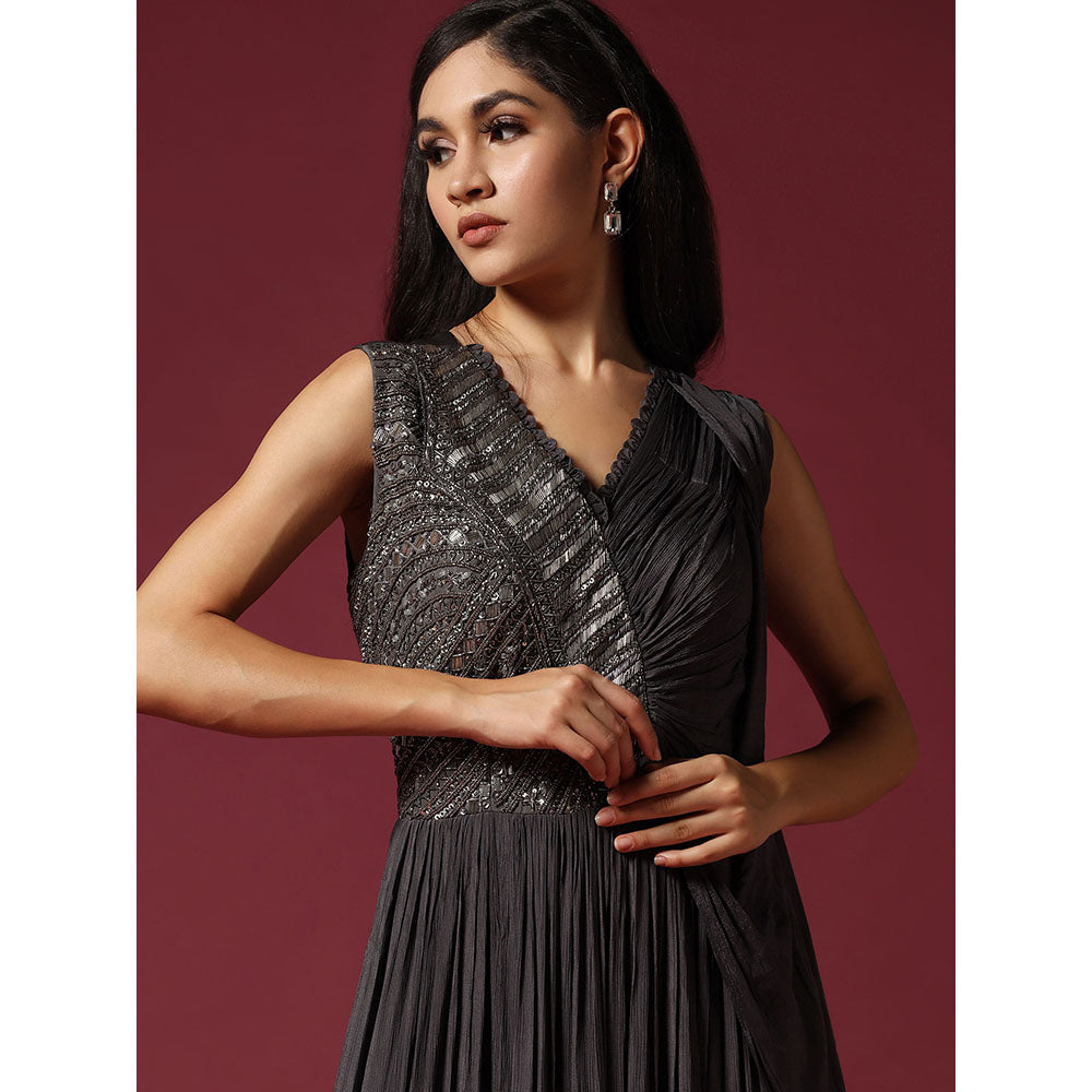 "Two Sisters" by Gyans Dark Grey Embroidered Dress