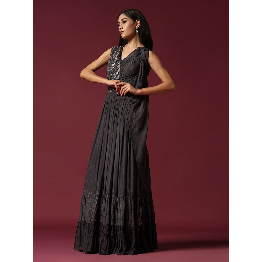 "Two Sisters" by Gyans Dark Grey Embroidered Dress