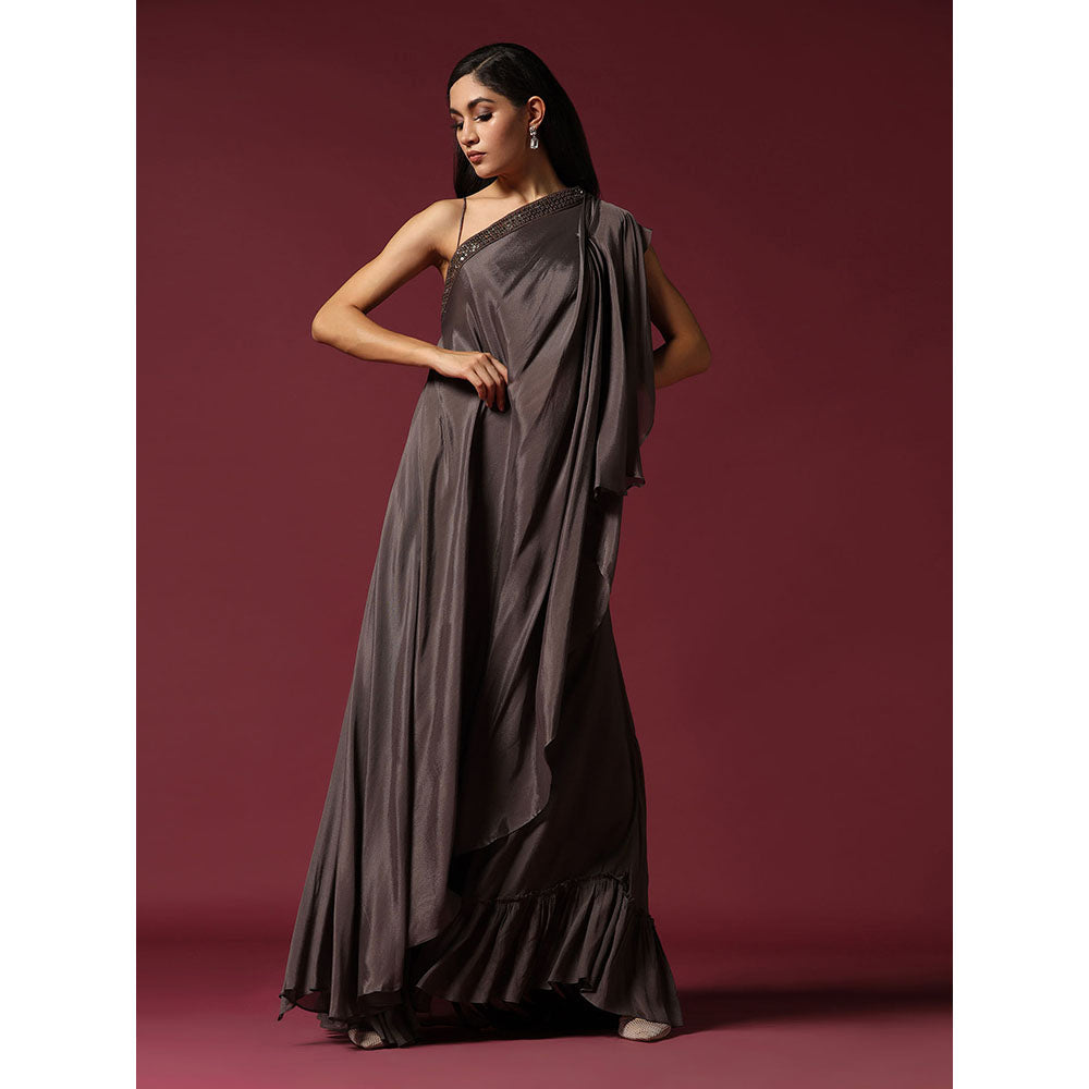 "Two Sisters" by Gyans Grey One Shoulder Drape Dress