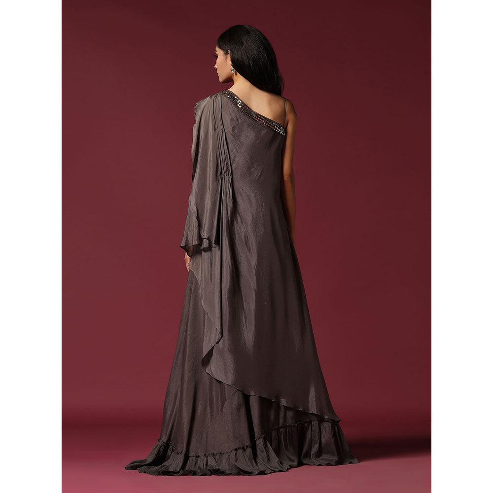 "Two Sisters" by Gyans Grey One Shoulder Drape Dress