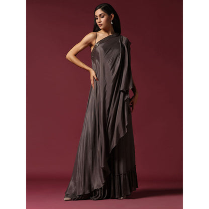 "Two Sisters" by Gyans Grey One Shoulder Drape Dress