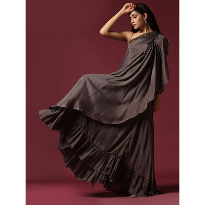 "Two Sisters" by Gyans Grey One Shoulder Drape Dress