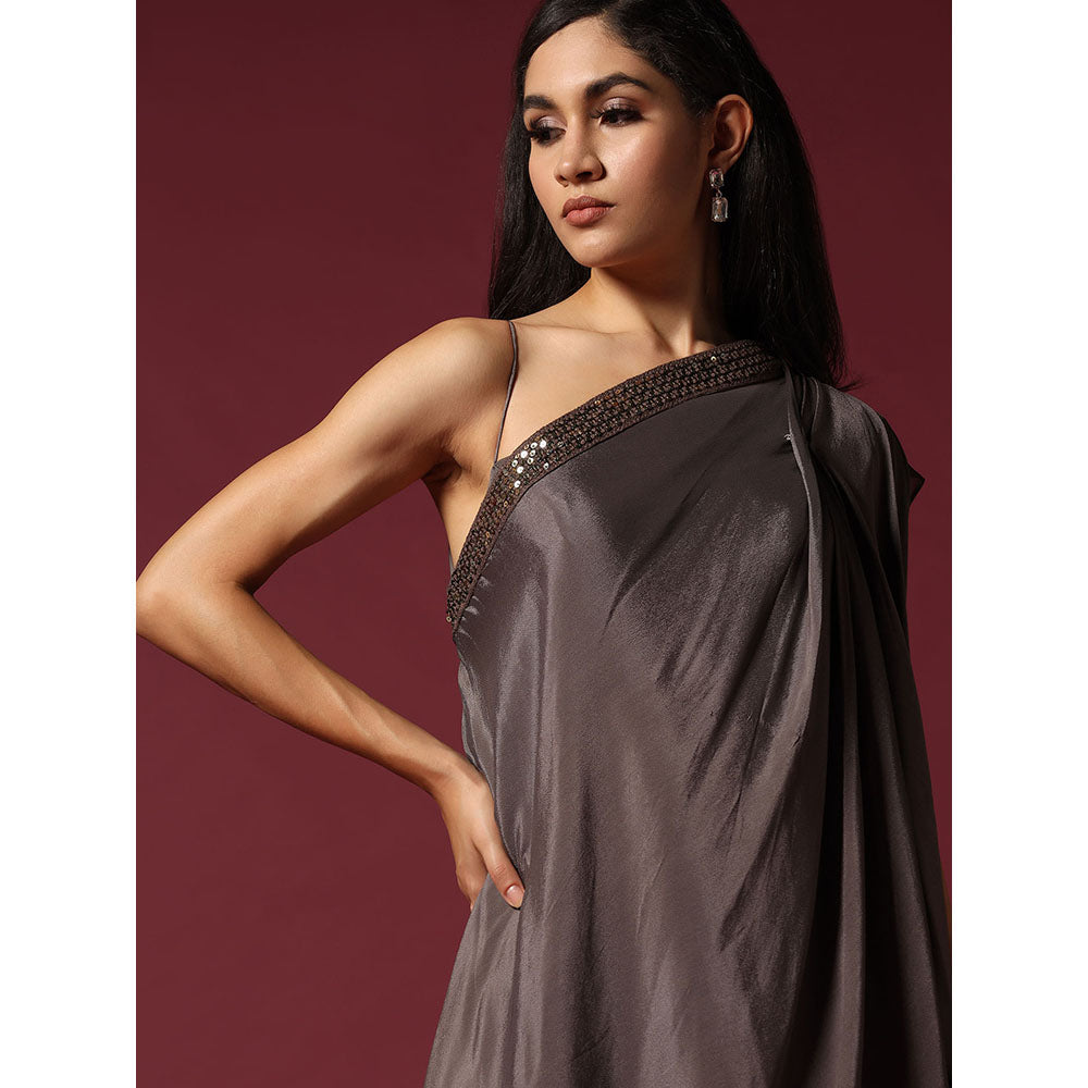 "Two Sisters" by Gyans Grey One Shoulder Drape Dress