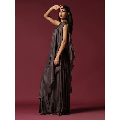 "Two Sisters" by Gyans Grey One Shoulder Drape Dress