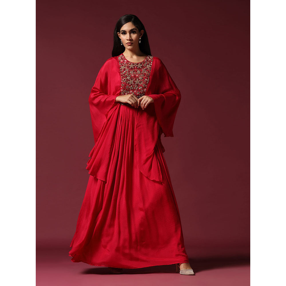 "Two Sisters" by Gyans Hot Pink Kaftan Sleeve Embroidered Dress